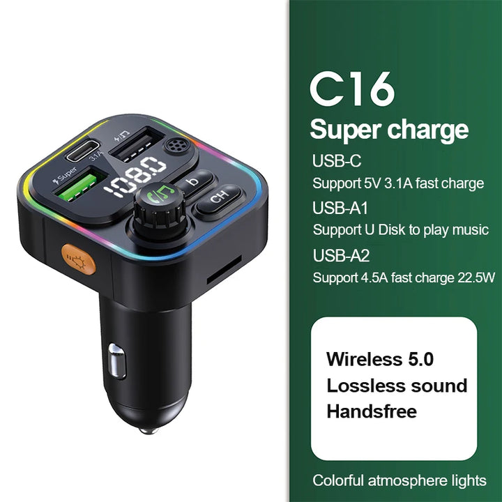 Bluetooth 5.0 FM Transmitter Handsfree Car Radio Modulator MP3 Player