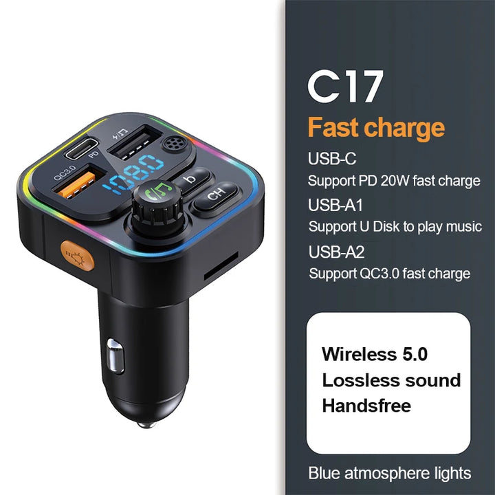 Bluetooth 5.0 FM Transmitter Handsfree Car Radio Modulator MP3 Player