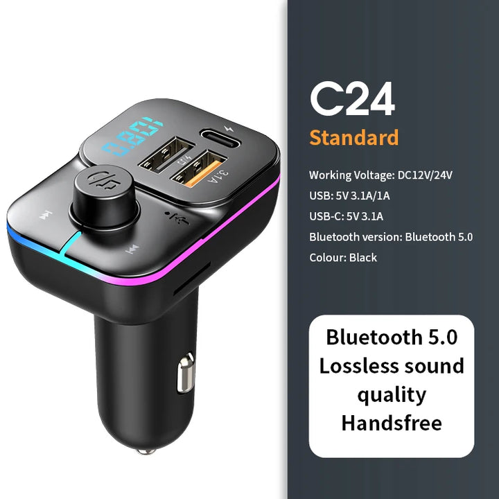 Bluetooth 5.0 FM Transmitter Handsfree Car Radio Modulator MP3 Player